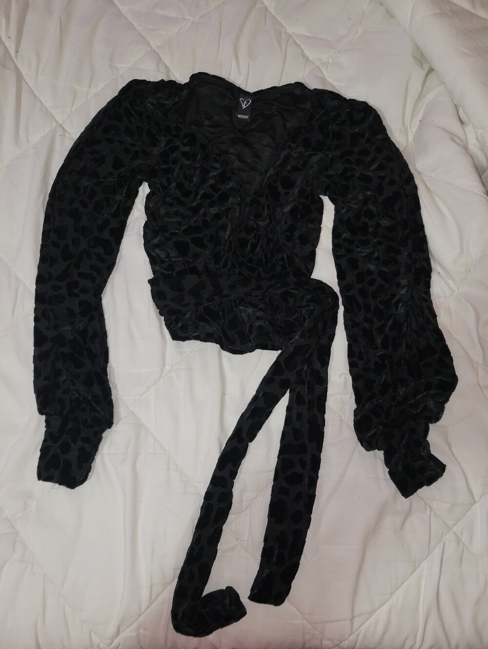 Windsor Black Velvet Burnout Wrap Crop Top